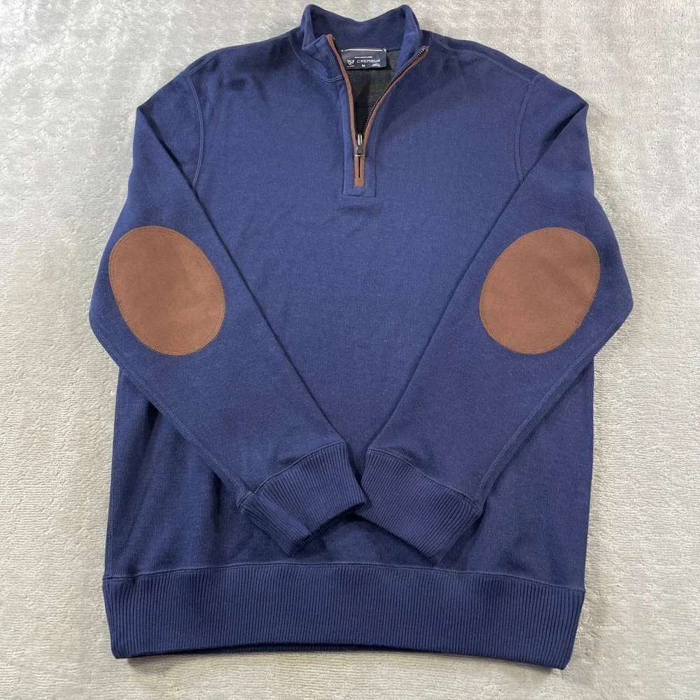 Cremieux Reversible Quarter Zip Pullover Mens Medium Blue Elbow Patches Office